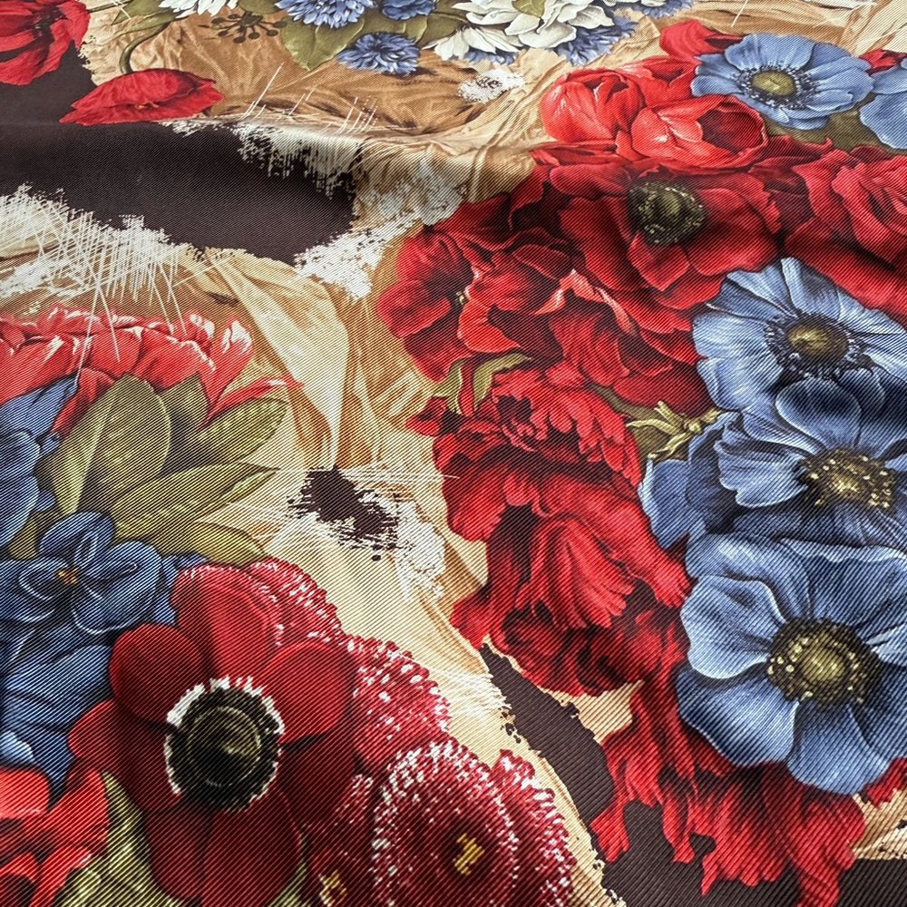 Vintage Mantero Collection VIII Silk Scarf florals on chocolate Brown - Picture 3 of 9